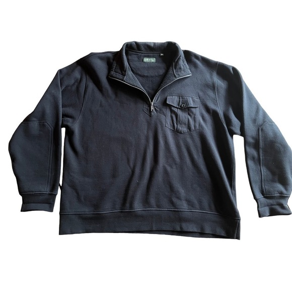 Men's Orvis 1/4 zip black pull over sweater/jacket. Front button pocket. XXL - Picture 1 of 4